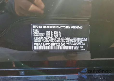 2024 BMW M440Xi Gran Coupe из США, поврежденный, VIN WBA13AW08RFT26693